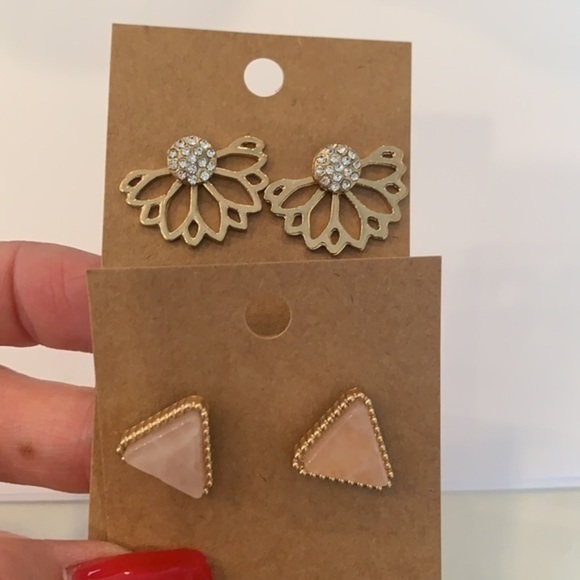 💐5/25 2 pair triangle pink stone crystal ball - Picture 2 of 8